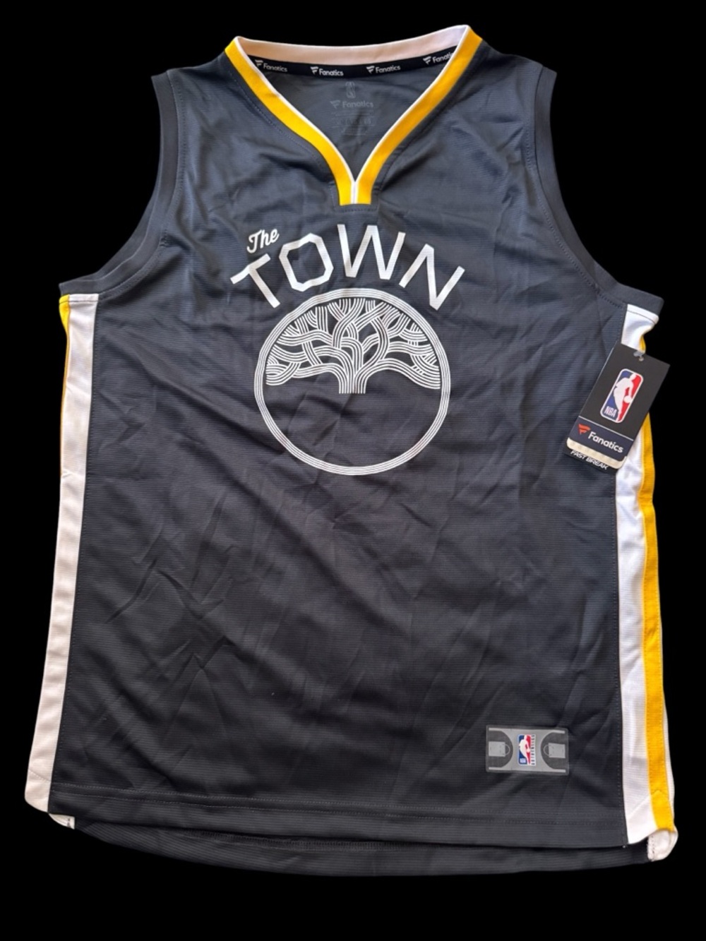 New kid’s Fanatics Black and Yellow "The Town" Basketball Jersey medium